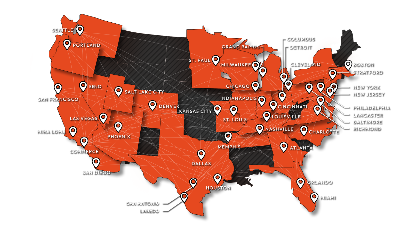 Map of all service locations